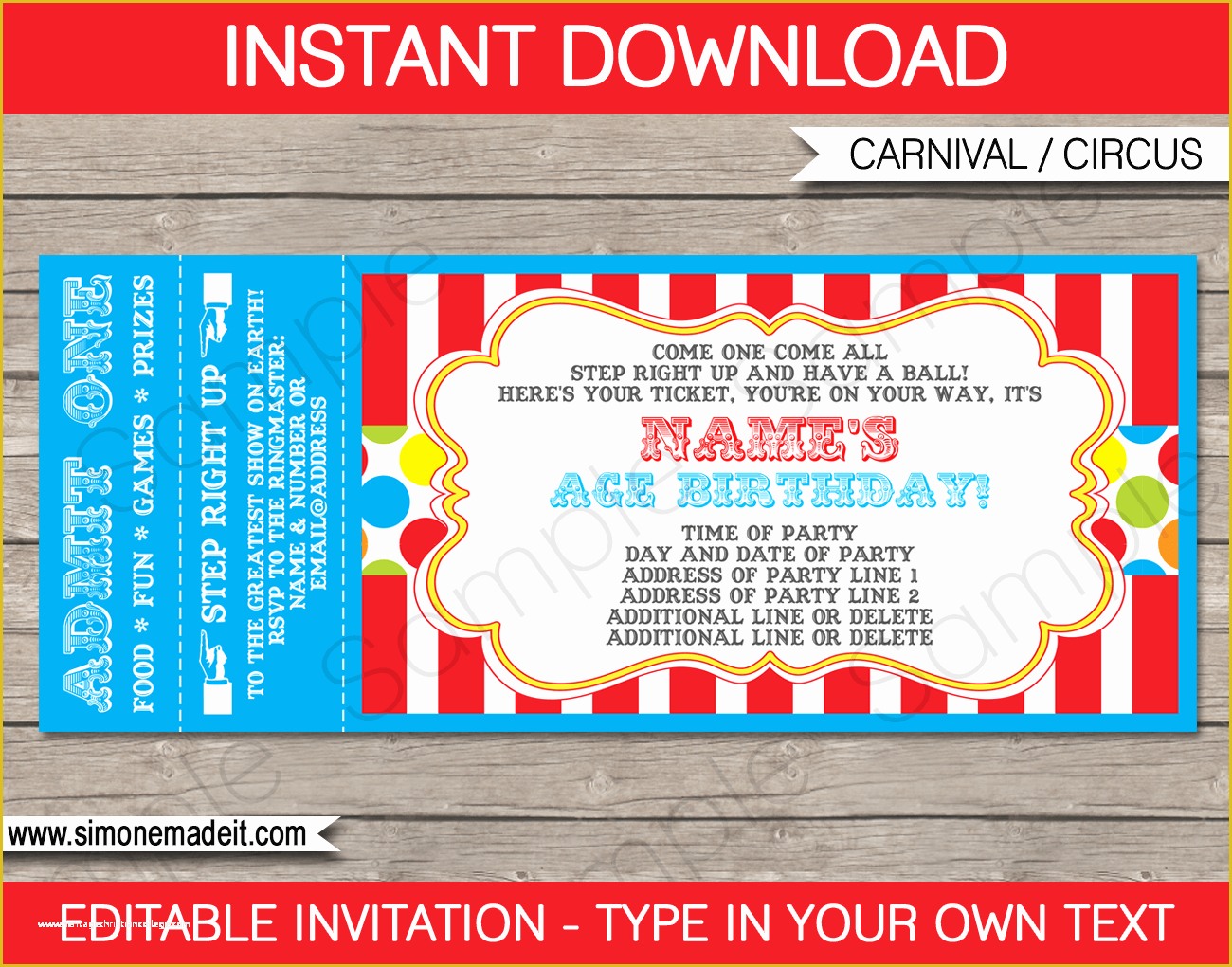 Editable Birthday Invitations Templates Free Of Carnival Party Ticket Invitation Template