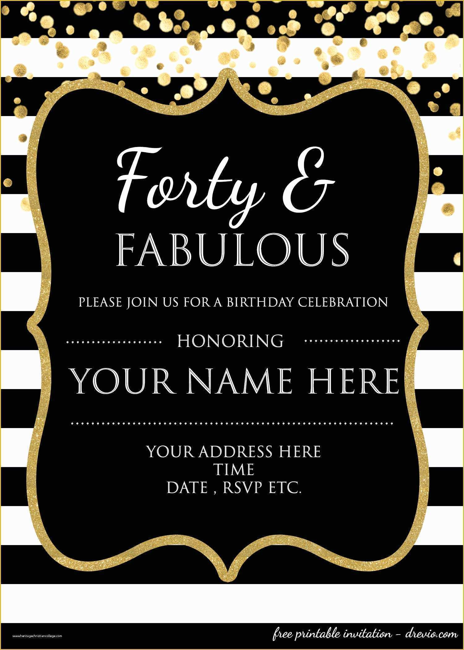 Editable Birthday Invitations Templates Free Of Forty Fabulous 40th 