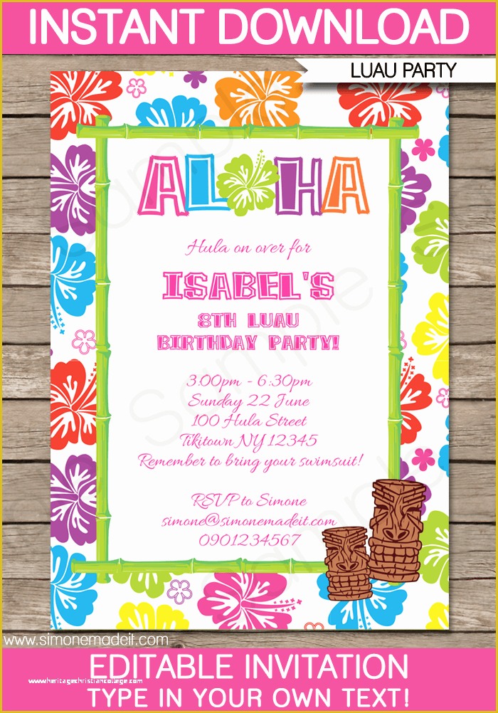 Editable Birthday Invitations Templates Free Of Luau Party Invitations Template