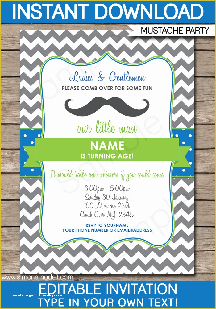 Editable Birthday Invitations Templates Free Of Mustache Party Invitations Little Man Party