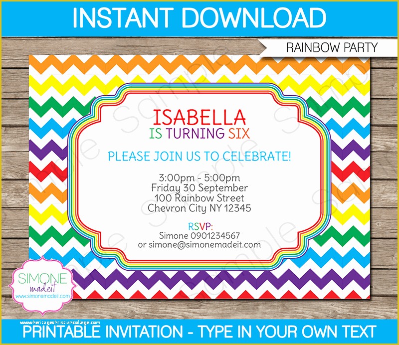 Editable Birthday Invitations Templates Free Of Rainbow Party Invitations Template