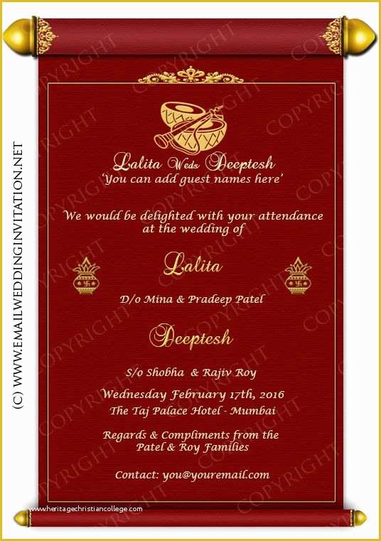 Editable Hindu Wedding Invitation Cards Templates Free Download Of Single Page Email Wedding Invitation Diy Template Indian