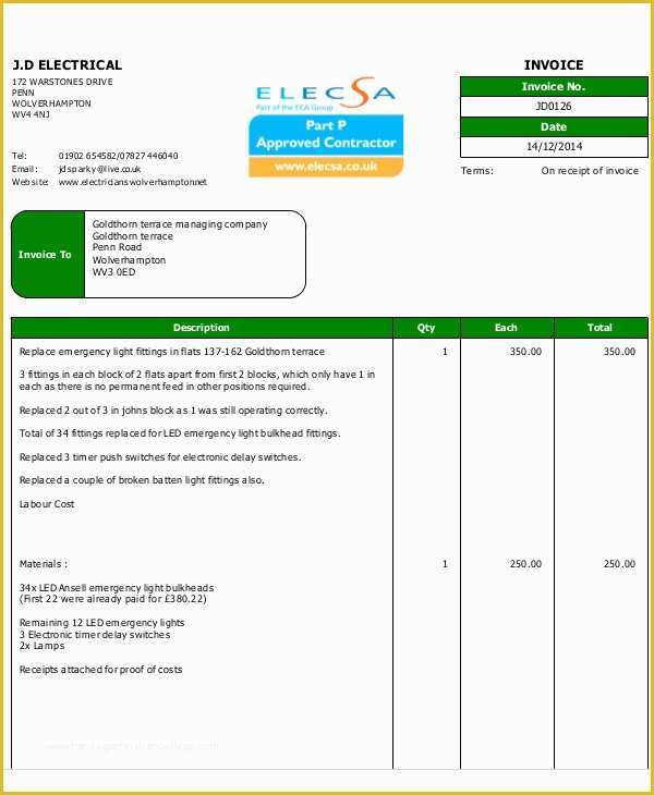 Electrical Contractor Invoice Template Free Of Electrical Invoice Templates 5 Free Word Pdf format