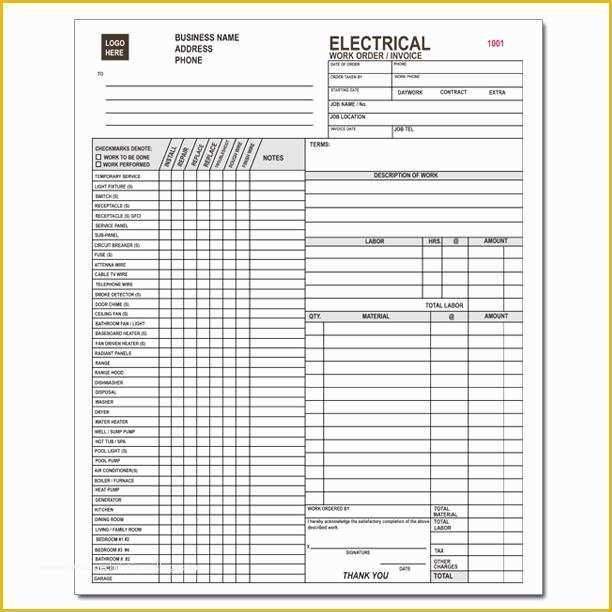 Electrical Contractor Invoice Template Free Of Electrical Work order Invoice forms and Receipt Printing