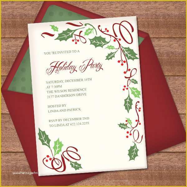 Electronic Holiday Invitation Templates Free Of Christmas Invitation Template with Holly Border Design