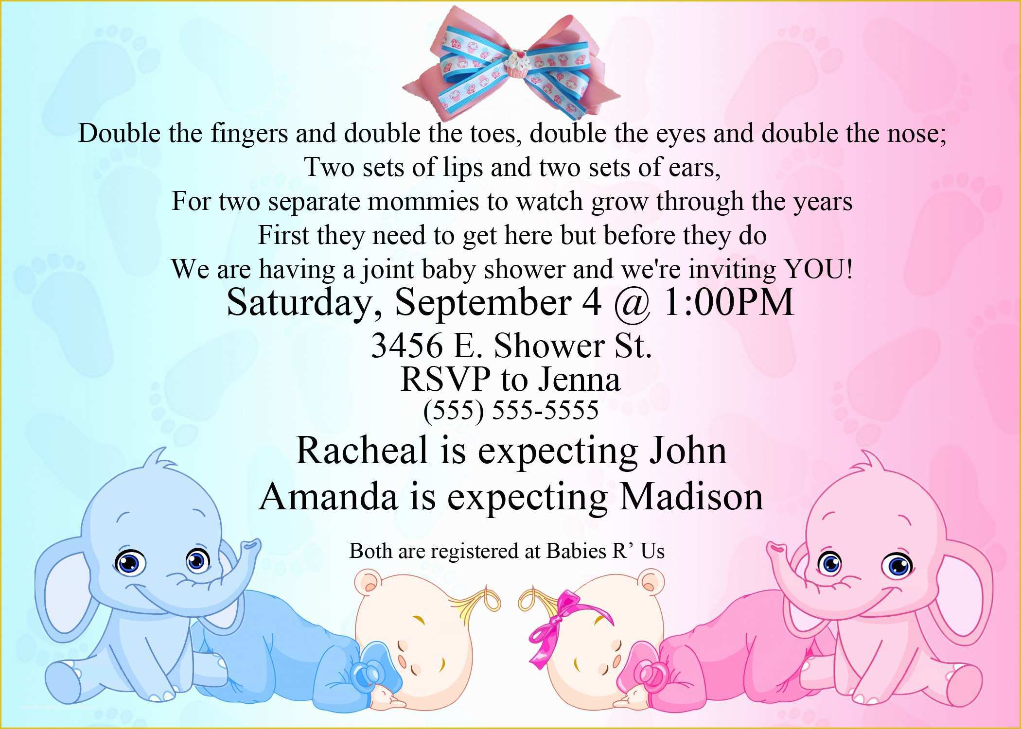Elephant Baby Shower Invitations Free Template Of Baby Shower Invitation Ideas for Twins