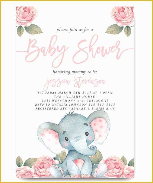 Elephant Baby Shower Invitations Free Template Of Elephant Baby Shower Invitation Pink Floral Elephant
