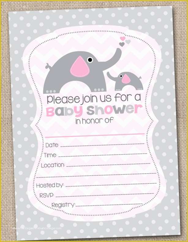 Elephant Baby Shower Invitations Free Template Of Elephant themed Baby Shower for Girl