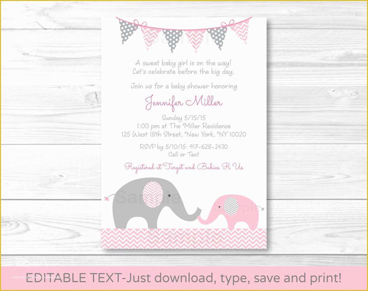 Elephant Baby Shower Invitations Free Template Of Pink Elephant Chevron Momma & Baby Printable Baby Shower