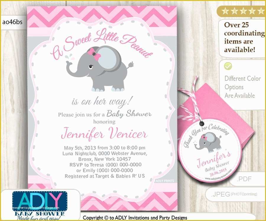 Elephant Baby Shower Invitations Free Template Of Pink Grey Elephant Invitation Baby Shower & Free Thank You