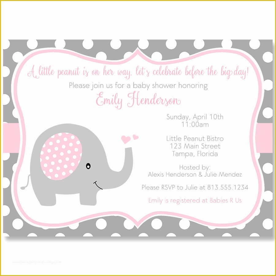 Elephant Baby Shower Invitations Free Template Of Polka Dot Elephant Pink Baby Shower Invitation – the