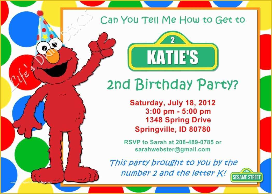 Elmo Birthday Invitations Template Free Of Elmo Birthday Invitation Red Green Yellow Blue Dots
