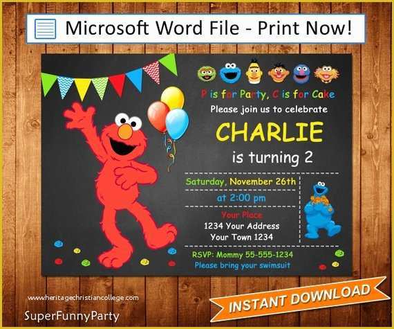 Elmo Birthday Invitations Template Free Of Elmo Invitation Sesame Street Invitation Editable Microsoft