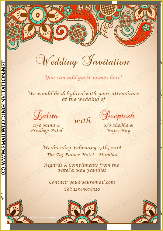 Email Indian Wedding Invitation Templates Free Of Diy Email Indian Wedding Card Template Multi Colored
