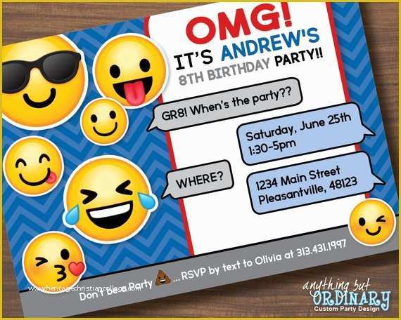 Emoji Birthday Party Invitation Template Free Of Boys Emoji Invitation Printable Emoji Birthday Party