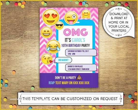 Emoji Birthday Party Invitation Template Free Of Diy Printable 5x7 Birthday Party Invitation Template Emoji