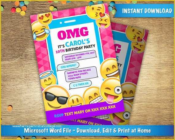 Emoji Birthday Party Invitation Template Free Of Diy Printable 5x7 Emoji Birthday Party Invitation Template