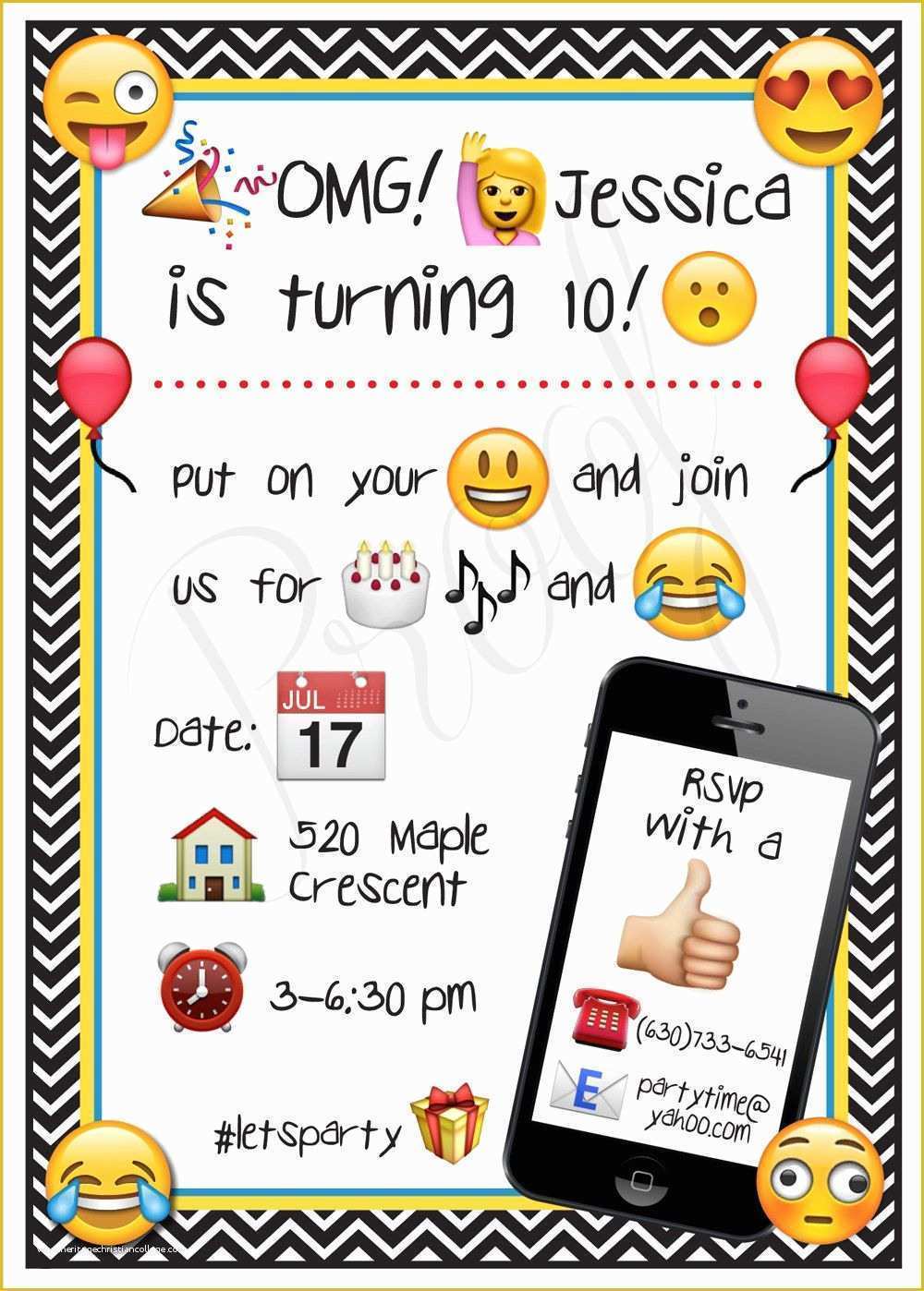Emoji Birthday Party Invitation Template Free Of Emoji Birthday Invitation Digital File Por