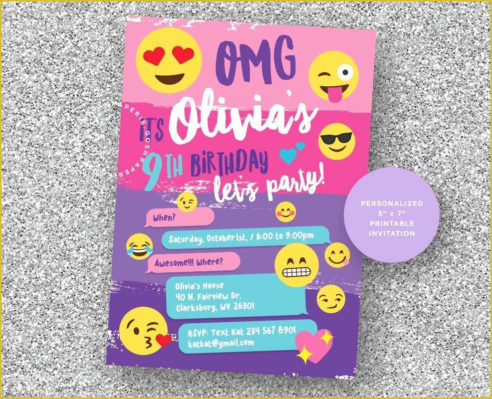 Emoji Birthday Party Invitation Template Free Of Emoji Invitation Emoji Party Emoji Birthday Party Girls