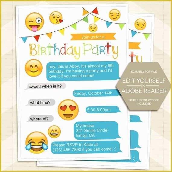 Emoji Birthday Party Invitation Template Free Of Emoji Invitation Instant Download Emoji Party Invitation