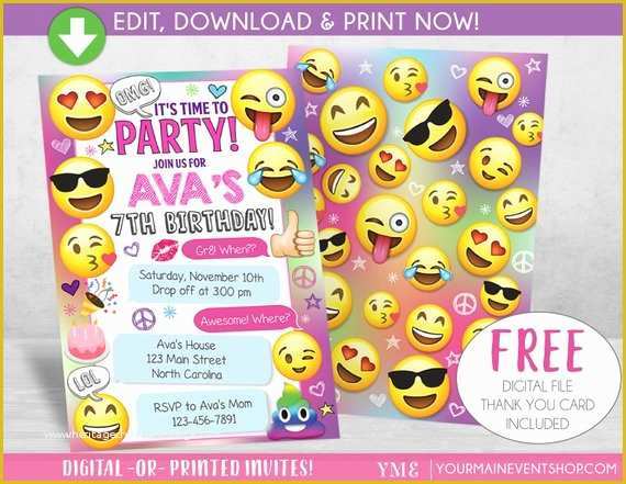 Emoji Birthday Party Invitation Template Free Of Emoji Party Birthday Invitation Emoji Party Invite Girls