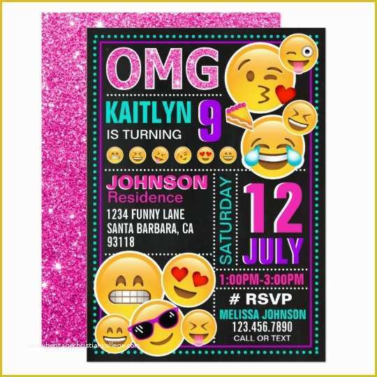 Emoji Birthday Party Invitation Template Free Of Emoji Pink Glitter Birthday Invitation