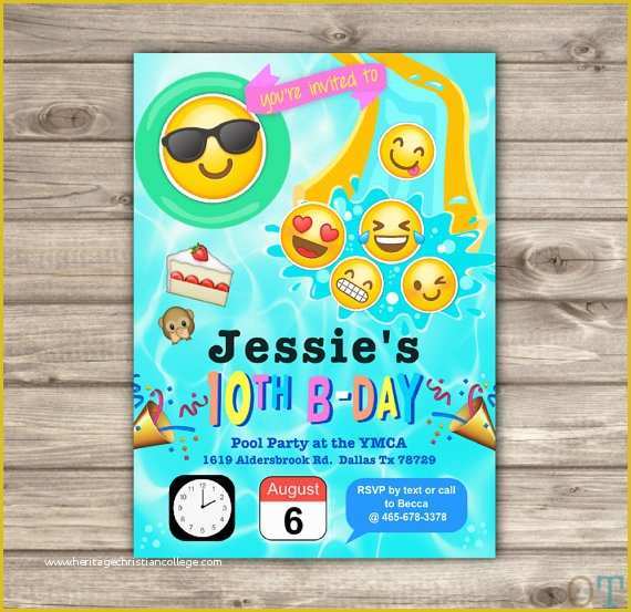 Emoji Birthday Party Invitation Template Free Of Emoji Pool Party Birthday Invitations Swim Party Beach Pool