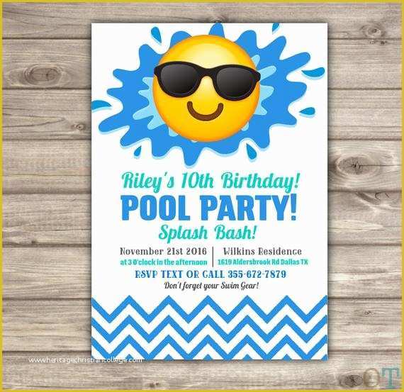 Emoji Birthday Party Invitation Template Free Of Emoji Pool Party Birthday Invitations Swim Party Beach Pool