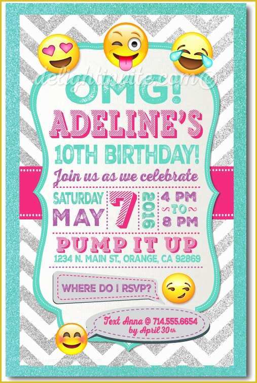 Emoji Birthday Party Invitation Template Free Of Printable Digital Emoji Birthday Party Invitations for