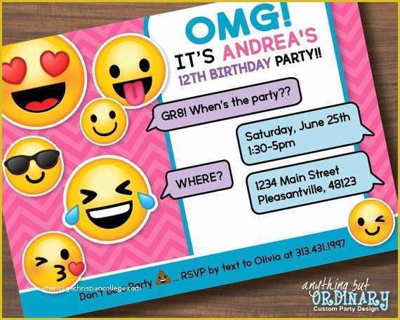 Emoji Birthday Party Invitation Template Free Of Printable Emoji Birthday Party Invite Girl S Emoji