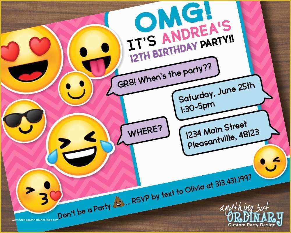 Emoji Birthday Party Invitation Template Free Of Printable Emoji Birthday Party Invite Girl S Emoji
