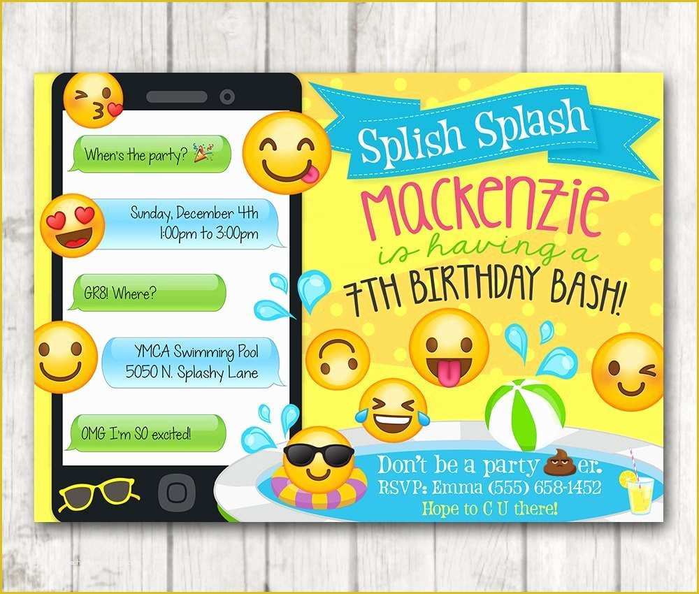Emoji Birthday Party Invitation Template Free Of Printable Emoji Pool Party Party Invitation – Happy Barn