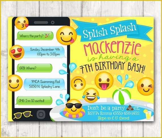 Emoji Birthday Party Invitation Template Free Of Printable Emoji Pool Party Party Invitation Swim Party Emoji