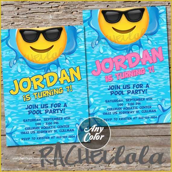 Emoji Birthday Party Invitation Template Free Of Sunglass Emoji Pool Party Birthday Invitation Printable