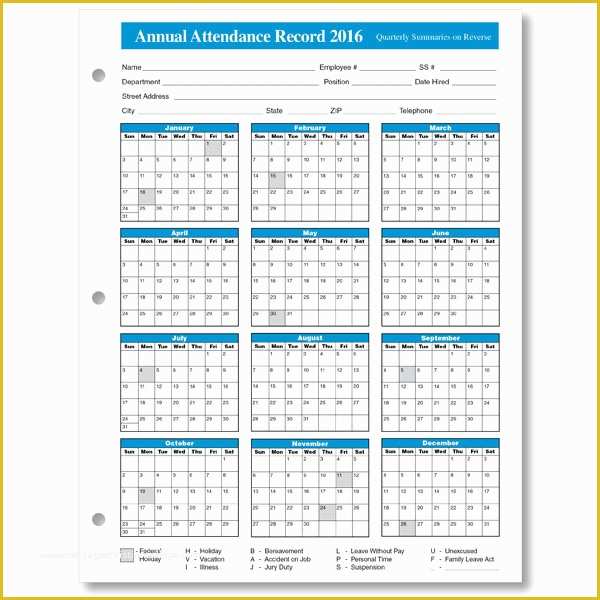 Employee attendance Tracker Template Free Of Get Printable Calendar 2016 Employee attendance Calendar