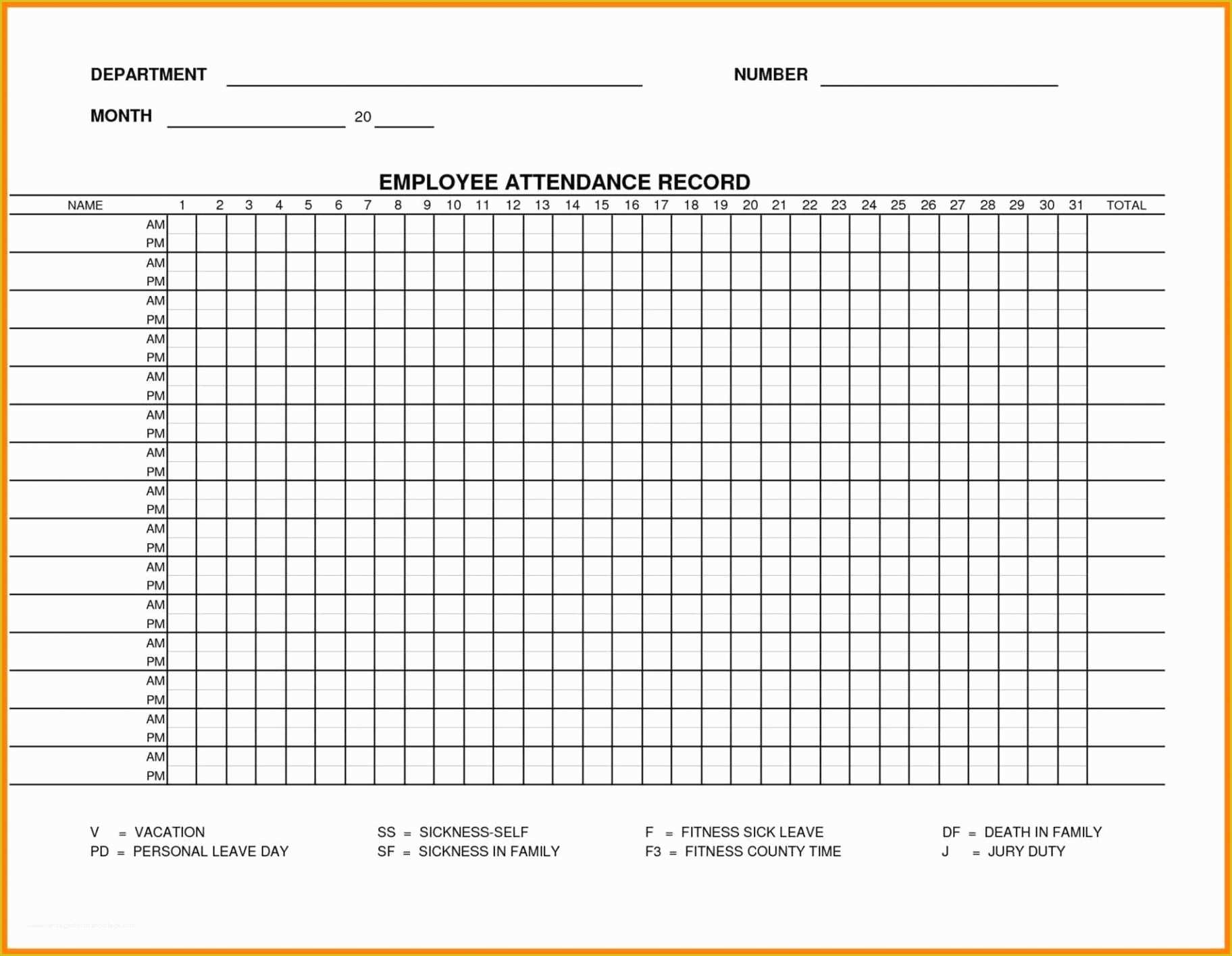 Employee attendance Tracker Template Free Of Printable Employee attendance Sheet Excel 2018