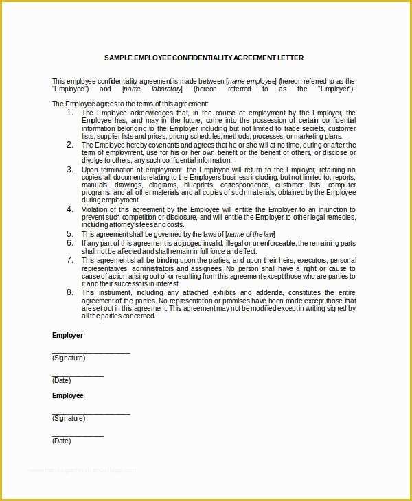 Employee Confidentiality Agreement Template Free Of 15 Employee Confidentiality Agreement Templates – Free