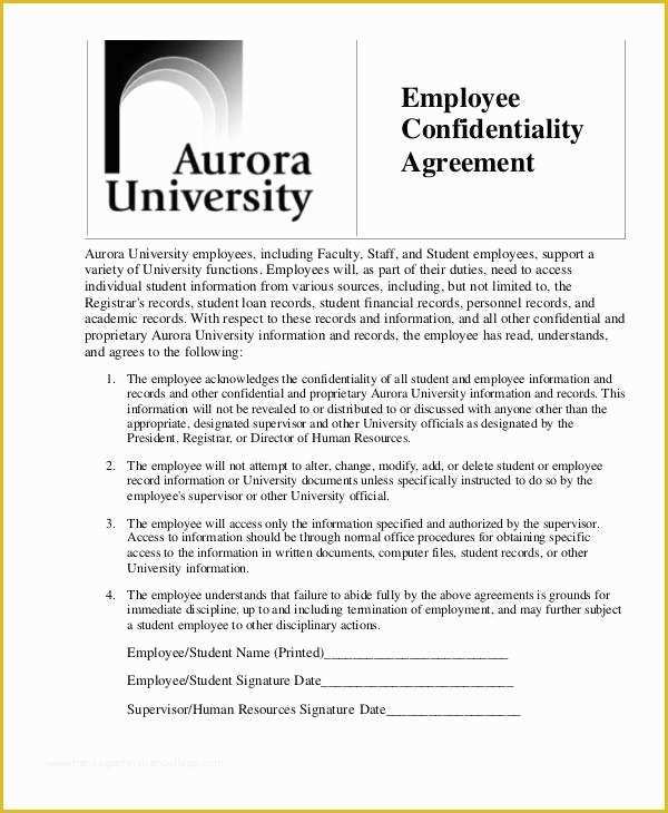 Employee Confidentiality Agreement Template Free Of 7 Hr Confidentiality Agreements – Free Sample Example