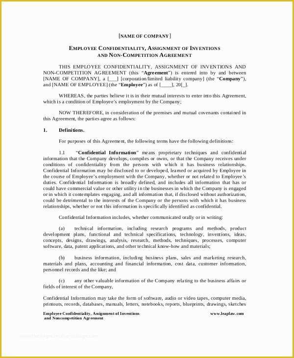 Employee Confidentiality Agreement Template Free Of 8 Sample Employee Confidentiality Agreements