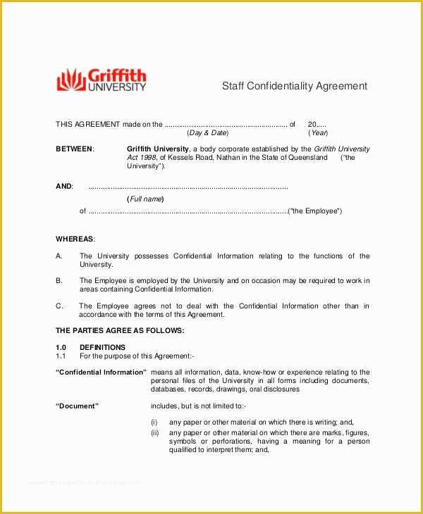 Employee Confidentiality Agreement Template Free Of 9 Employee Confidentiality Agreement Templates & Samples