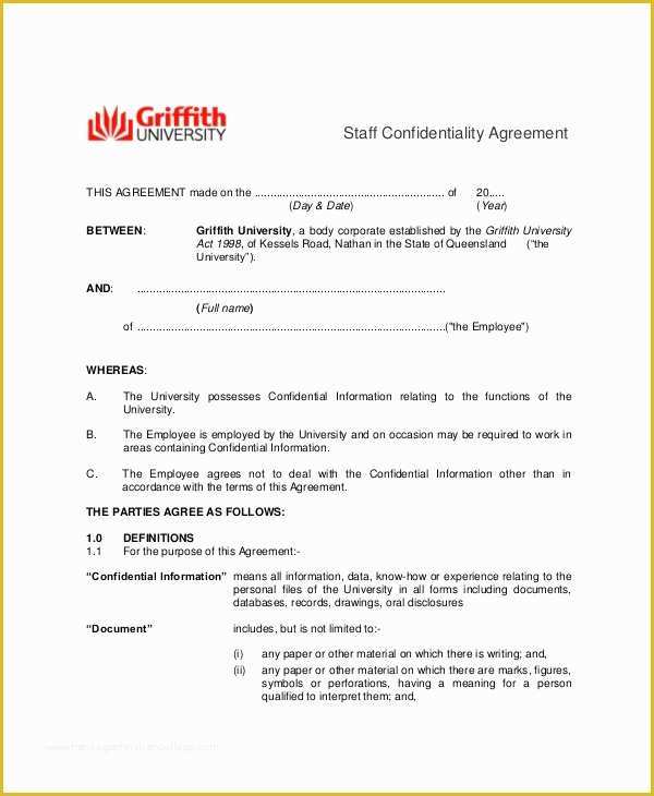 Employee Confidentiality Agreement Template Free Of 9 Employee Confidentiality Agreement Templates &amp; Samples