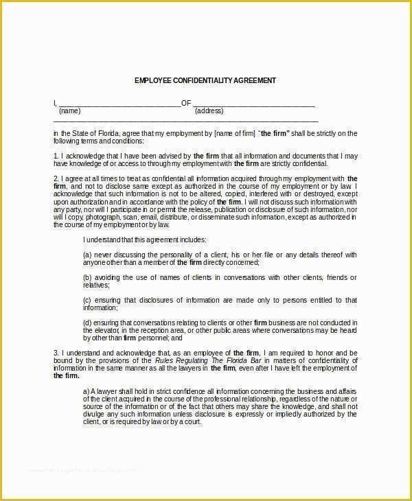 Employee Confidentiality Agreement Template Free Of 9 Employee Confidentiality Agreement Templates & Samples