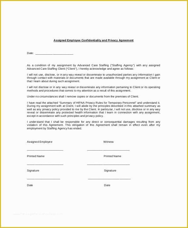 Employee Confidentiality Agreement Template Free Of 9 Employee Confidentiality Agreement Templates &amp; Samples