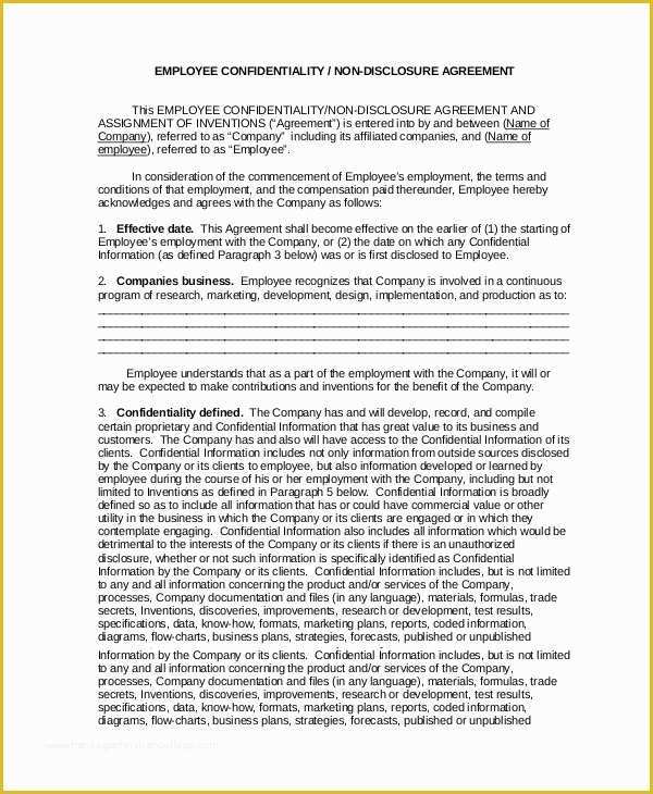 Employee Confidentiality Agreement Template Free Of Confidentiality Agreement Template 12 Free Pdf Word