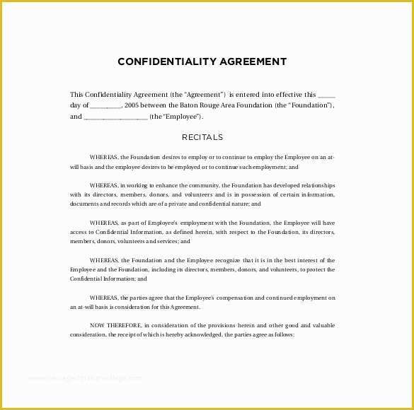 Employee Confidentiality Agreement Template Free Of Confidentiality Agreement Templates 9 Free Word