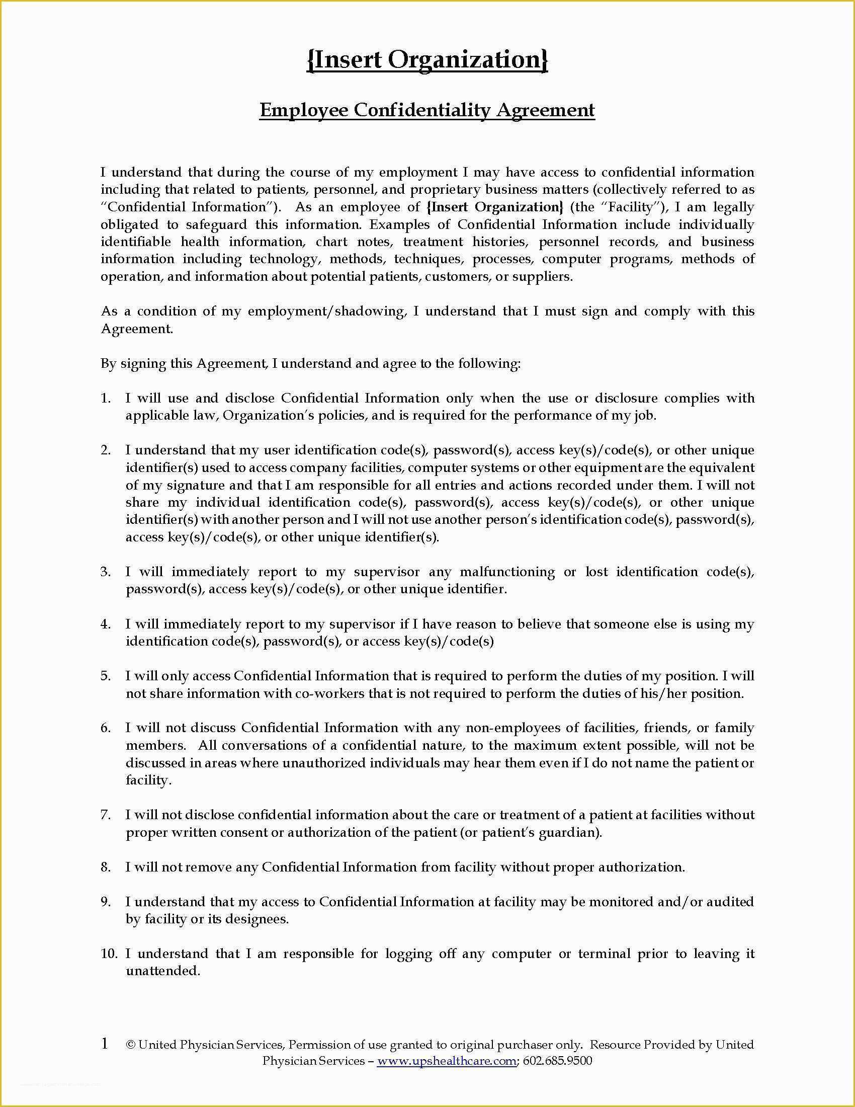 Employee Confidentiality Agreement Template Free Of Employee Confidentiality Agreement