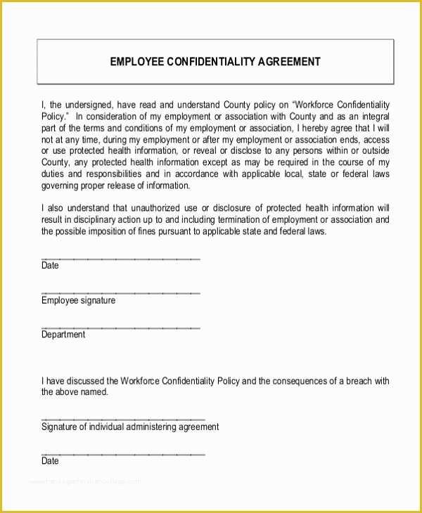 Employee Confidentiality Agreement Template Free Of Sample Confidentiality Agreement form 9 Free Documents