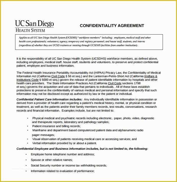 Employee Confidentiality Agreement Template Free Of Sample Employee Confidentiality Agreement 9 Free