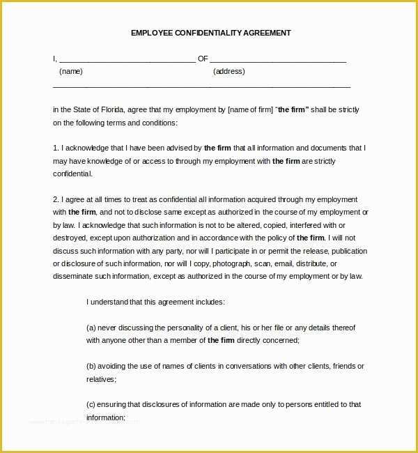 Employee Confidentiality Agreement Template Free Of Sample Employee Confidentiality Agreement 9 Free