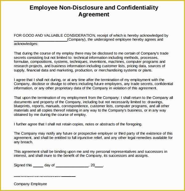 Employee Confidentiality Agreement Template Free Of Sample Volunteer Confidentiality Agreement Template 6